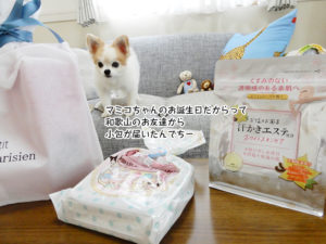 マミコちゃんのお誕生日だからって 和歌山のお友達から 小包が届いたんでちー