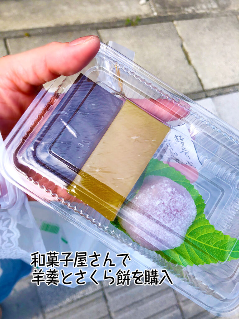 和菓子屋さんで羊羹とさくら餅を購入